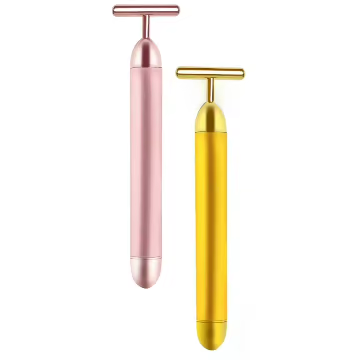 Scttomon Masajeador Facial en Forma de T Pack de 2 Portátil, Vibración Eléctrica, Equipo de Belleza para Oro y Rosa - 1