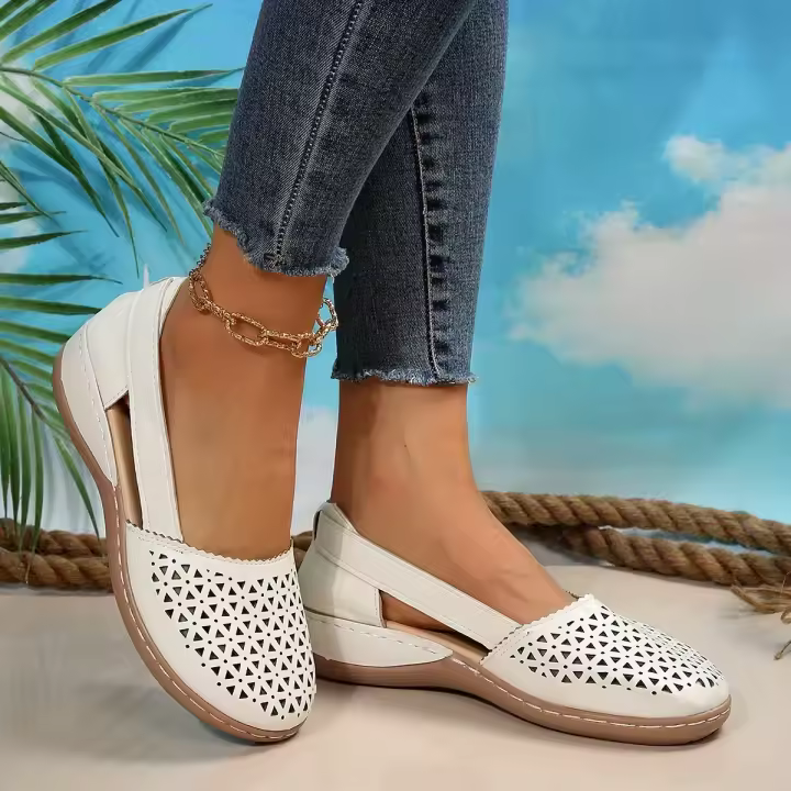 Women Retro Hollow Out Design Wedge Sandals Breathable Slip On Platform Sandals Comfortable Walking Shoes - 1