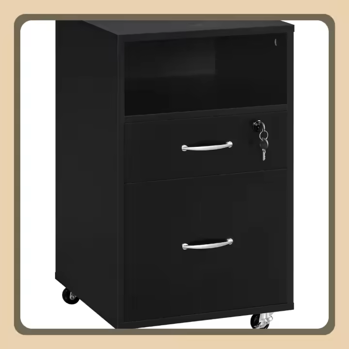 Cajonera Escritorio con Ruedas Cajonera de Oficina con 2 Cajones Archivador Móvil con Cerredura y Llave para Carta A4, Negro 40×40×65,5cm - 1