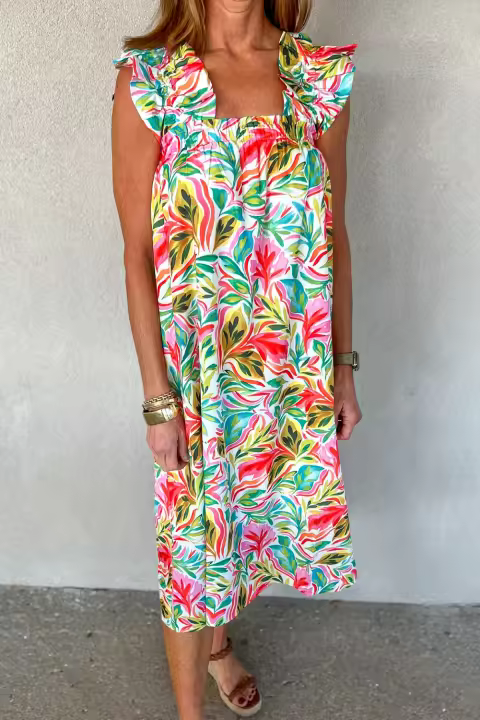 Elrachen Vestido midi sin mangas con volantes florales para mujer, blanco, tallas S-XL - 1