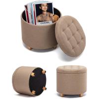 Otomana de almacenamiento de lino acolchada redonda de 45 cm, taburete puf con almacenamiento (beige) - details 4