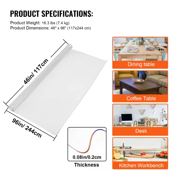 SucceBuy Funda de Mesa Gruesa, Protector de Mesa de PVC Transparente, Almohadilla de Mesa Rectangular para Mesa de Comedor, Escritorio - 1
