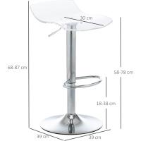 Juego de Taburetes de Bar Temporal Asiento Acrílico y Base de Metal, Giratorio 360°, Altura Ajustable con Reposapiés, Transparente - details 2