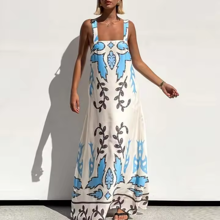 Vestido de Fiesta de Verano con Lazo de Encaje Trasero Vestido de Noche Elegante con Estampado de Plantas para Mujeres Casuales - 1