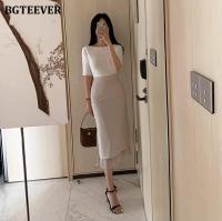 BGTEEVER Chic Elegant High Waist Ladies Solid Mermaid Skirts Spring Summer Fashion Ladies Slim Package Hip Mid-Length Skirts - details 3