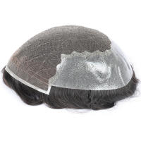 Q6 Base Prótesis capilar para hombres Línea de cabello invisible Sistema de cabello para hombres Peluca masculina de cabello humano natural Sistema de cabello masculino transpirable Q6 Base de piel Peluquín para hombres con nudos blanqueados - details 4