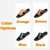 Nuevas sandalias de verano para hombre, zapatillas de playa de verano, sandalias de cuero genuino, zapatillas planas informales transpirables con agujeros - details 6