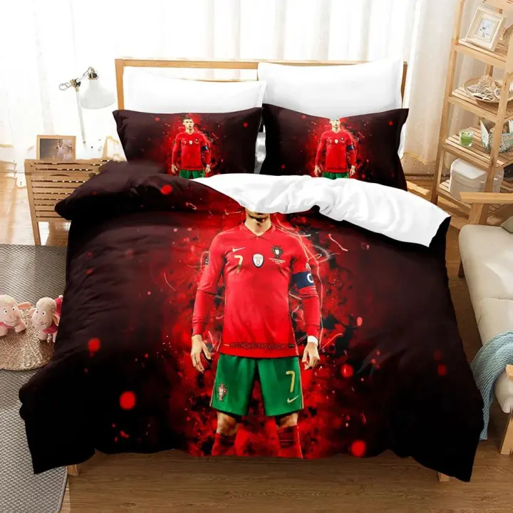 Juego de Ropa de Cama de Fútbol Estrella CR7 Tamaño Rey para Niños y Adultos - 1