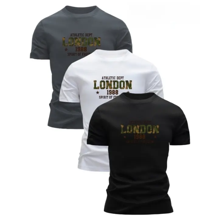 Camisetas de Verano de Algodón 100% para Hombres Cuello Redondo Comodable Estampado de Herringbone - 1