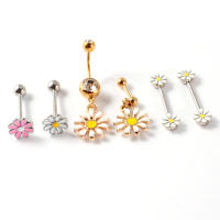 Pendientes de tuerca de acero inoxidable para el ombligo, con forma de girasol, flor de Margarita, pezón de goteo de aceite personalizado, novedad de 2023 - details 0