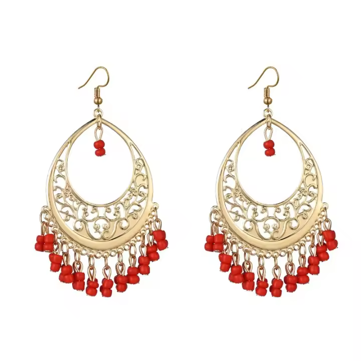 Pendientes de Flamenco Andaluz Joyería de Baile Gitano Rojo para Mujeres - 1
