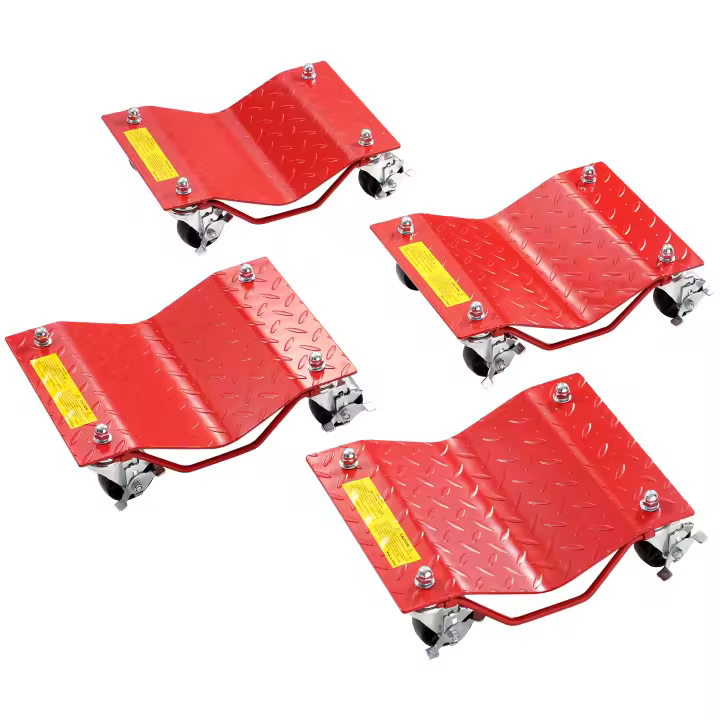 SucceBuy Juego de plataforma rodante con ruedas de 8000 libras de capacidad, carro de acero resistente con frenos, carro móvil para automóviles, camiones, remolques, barcos, rojo, juego de 4 - 1