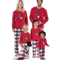 Pijamas familiares a juego, ropa de dormir clásica de Navidad a cuadros rojos de manga larga para la familia - details 1