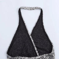 TRAFZA-Tops plateados sin mangas con cuello en V para mujer, camisetas sin mangas con decoración de lentejuelas y Espalda descubierta, Top corto de verano para mujer - details 7