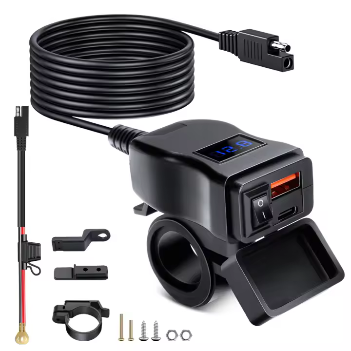 Anchtek-cargador montado en vehículo para motocicleta, adaptador impermeable de 12V, puertos USB PD para teléfono, carga rápida 3,0 con interruptor, accesorio para Moto - 1