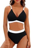 Traje de baño de dos piezas con bloques de color para mujer Bikini sexy con control de barriga y cintura - details 13