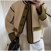 Abrigos acolchados de retazos para mujer, chaqueta con cuello redondo y bolsillo de una sola botonadura, ropa de calle informal - details 1