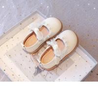 Zapatos de cuero para niñas pequeñas, zapatos planos de princesa para fiesta de boda, pajarita de encaje Mary Jane con cuentas, zapatos planos de primavera 2025 para niños, novedad - details 3
