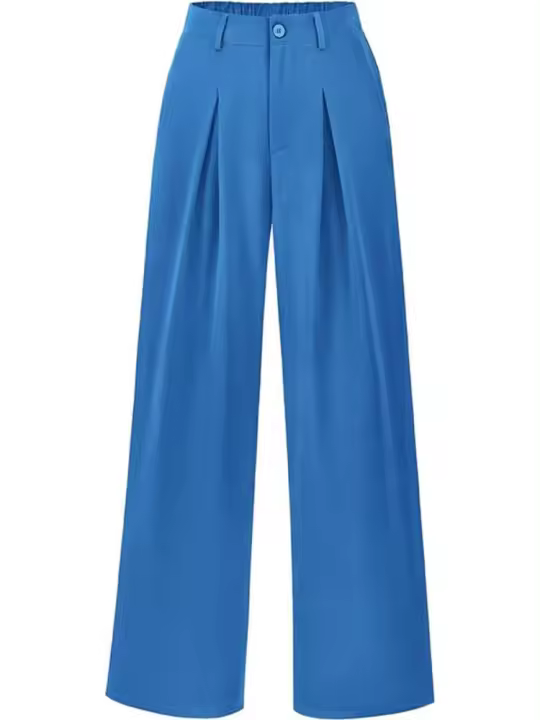 Mujeres de cintura alta, pantalones de vestir lisos de moda, pantalones sueltos de pierna recta para - 1