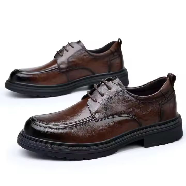 Nuevos zapatos formales informales de suela gruesa cómodos con cordones, vestido de oficina, zapatos de cuero de Pu para hombres - 1