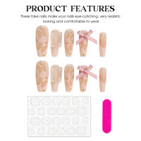 Uñas Postizas De Presión Hechas a Mano En Color Rosa Mate Con Patrón De Mariposa Y Lazo Diseño Coreano Dulce Para Mujeres Y Niñas - details 7