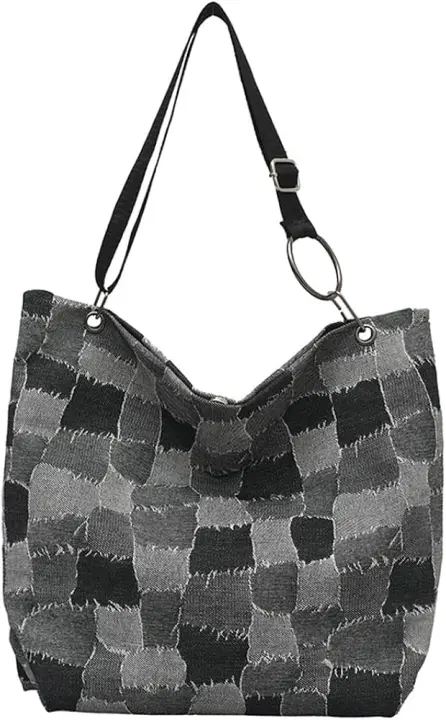 Bolso de hombro elegante para mujer y niña, bolso con rejilla de contraste de color, correa de cadena - 1