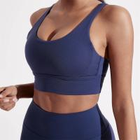 Sujetador deportivo de color sólido con espalda cruzada para mujer, top ajustado de alta resistencia, ropa interior de entrenamiento integral para gimnasio y yoga con almohadilla para el pecho - details 3