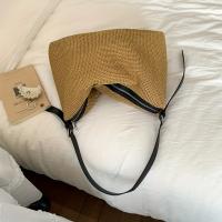 Bolso de mano tejido para mujer - Bolso de playa de verano de gran capacidad con cierre de cremallera y correa de hombro fija, bolso cruzado de tela duradera para salidas informales, compras, viajes - Negro, bolso de playa, simplicidad elegante, forro de - details 2