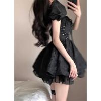 Vestido de Súper Hada fugitiva de alta gama, regalo de cumpleaños negro francés, mujer ceñida a la cintura - details 4