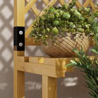 Estante de madera para plantas de 2 niveles, soporte para macetas de exterior con rejilla para jardín, patio, terraza, 75x50x166 cm, natural - details 16