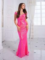 Vestido de fiesta con forro completo de lentejuelas rosa brillante, con tirantes, ajustado, acolchado, para noche y discoteca - details 2