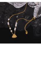 Collar de perlas elegante Colgante de concha suave Collar chapado en oro Joyería de lujo - details 10