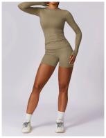 Conjunto de Yoga de 2 Piezas para Mujeres Ropa Deportiva de Gimnasio Leggings Fitness Top Corto de Manga Larga Pantalones Deportivos Traje de Entrenamiento Material de Lining Nylon Temporada Primavera/Verano - details 7