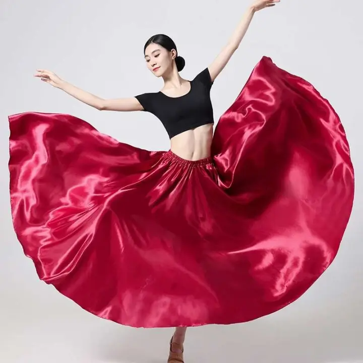 Salón de baile con falda larga de satén, cintura elástica, danza del vientre latino, falda de actuación circular completa - 1