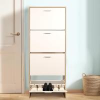 Mueble zapatero de 12 pares - Estantería de gran capacidad para vestíbulo o pasillo - (ancho) 60 x (profundidad) 24 x (alto) 80 cm - Madera clara blanca - details 68