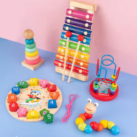 Juego de 5 Juguetes Educativos de Madera para Bebés y Niños, Xilófono de 8 Notas, Reloj, Gusano, Torre Arcoíris y Laberinto de Bol - details 1