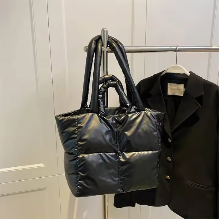 Bolso de mano de algodón acolchado para mujer, bolso de hombro de gran capacidad, de moda, de diseñador, - 1
