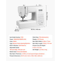 Máquina de Coser Computarizada SucceBuy con 200 Opciones de Puntada, Pantalla LCD, Pedal, Luz LED, Marco de Metal Resistente y Motor de Alto Rendimiento para Proyectos de Costura y Reparaciones - details 5