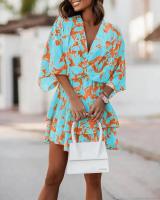 BUNO-Vestido holgado con cuello en V y manga murciélago para mujer, minivestido informal con volantes y corte en A, ropa de playa para vacaciones 2024 - details 19