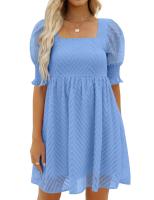Vestido de verano de las mujeres 2023 Casual Flowy Beach Cuello cuadrado Linterna Manga corta Plisado Una línea Vestido Tie Mini vestido - details 5