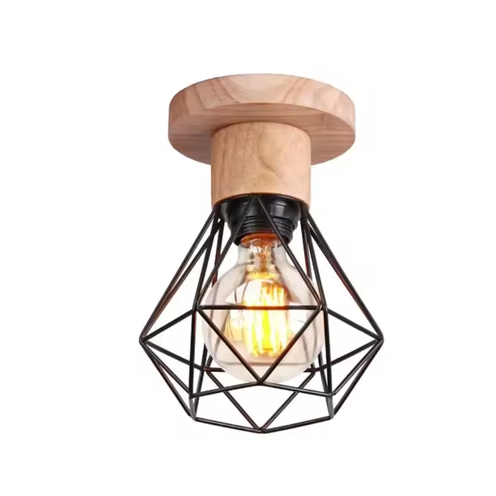 Goeco-Lámpara de Techo de Hierro y Madera, Plafón para Techo de Estilo Vintage para Sala de estar, Dormitorio, Pasillo, Comedor - 1