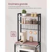 Estantería para Panadería con Toma de Corriente, Soporte de Microondas, Estantería de Cocina, Alambre de Metal, 14 Ganchos, 40 x 80 x 170 cm, Marrón Rústico y Negro - details 41