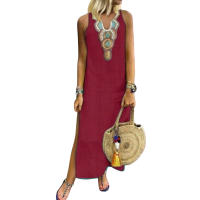 Vestido Casual Bohemio Midi Sundress de Algodón Lineno Suave con Estampado - details 3