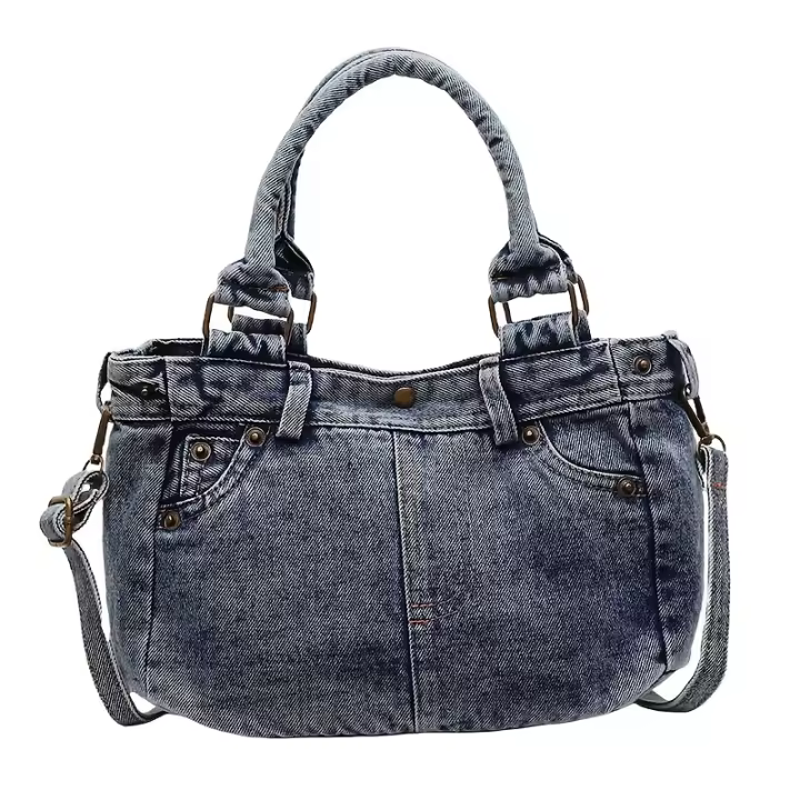 Bolso de Mano Vintage Bolso Cruzado Retro Jeans con Cierre Magnético, Correa Desmontable y Diseño de Cinturón Bolso de Almacenamiento Functional para Viajes, Trabajo, Uso Diario Bolso de Hombro Azul/Negro Duradero - 1