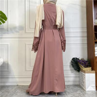 Vestido largo musulmán Abaya Jilbab para mujer, caftán de flores con cremallera de encaje, moda de Color sólido, Abayas de Dubai - details 22