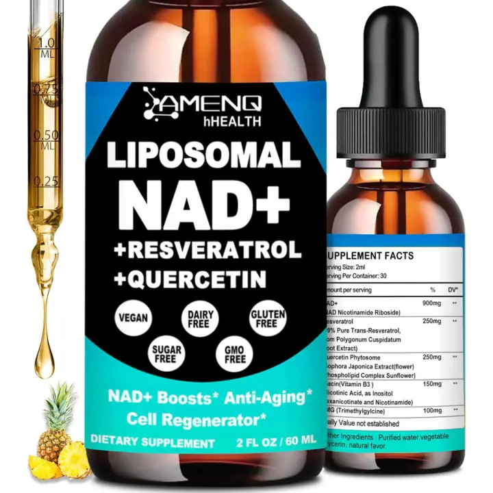 Suplemento, Nicotinamida Liposómica Riboside Resveratrol 900 mg Quercetion, TMG, Vitamina B3, Líquido NAD Plus de alta potencia - 1