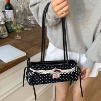 Bolso de mano francés dulce que combina con todo, bolso de mano con lazo de gran capacidad, bolsos para axilas de lunares, bolso de hombro de PU de encaje de estilo coreano, escuela - details 18