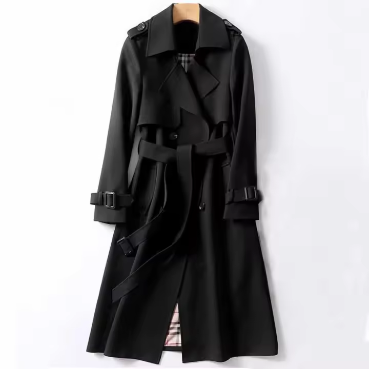 Gabardina de doble botonadura para mujer, abrigo clásico con solapa, abrigo ajustado con cinturón - 1