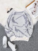 Nuevo Popular primavera otoño Graffiti Jacquard patrón suéter Casual cuello redondo contraste Color tejido jersey de los hombres - details 2