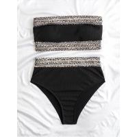 Traje de baño de 2 piezas para mujer, bañador de cintura alta con Control de barriga y estampado de leopardo, conjunto de Bikini con curvas, ropa de baño 2023 - details 3